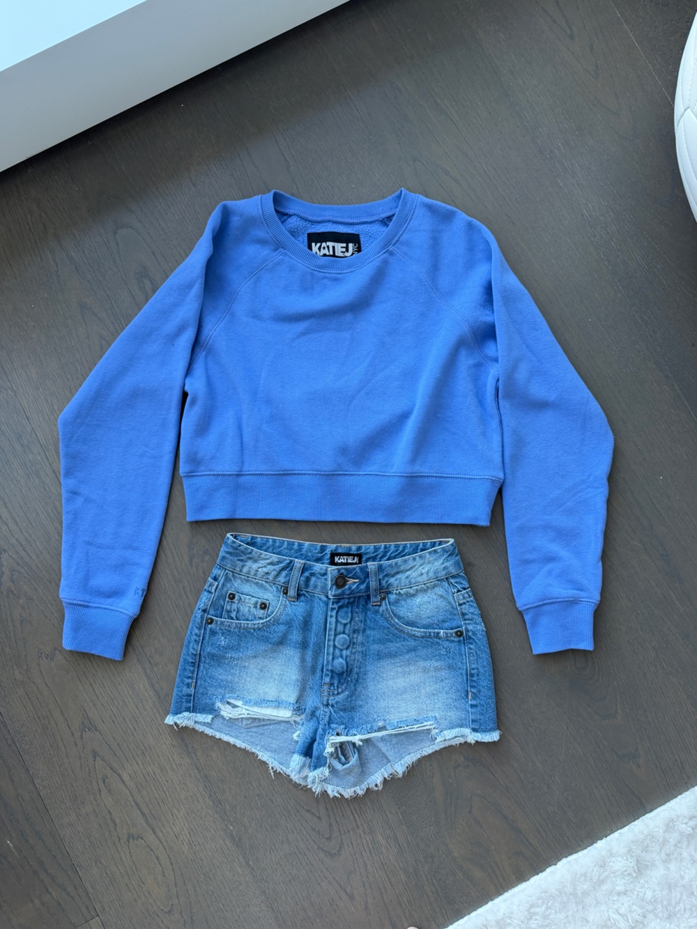 Katie J NYC Tween Crewneck Sweatshirt + Denim Shorts. Size 12